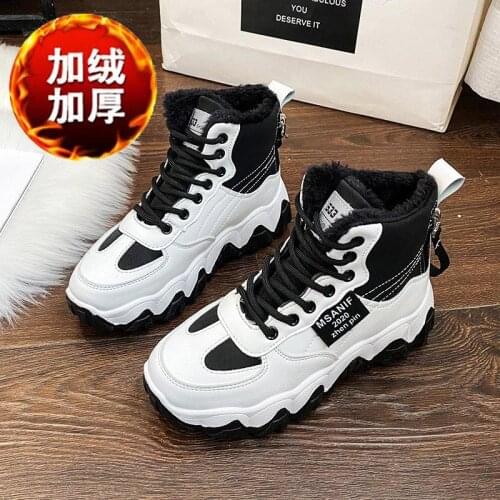 Winter Warm High Top Sneakers Womens Running Shoes for Women Sport Shoes Woman Sports Shoes Black White Fur Training A-1503