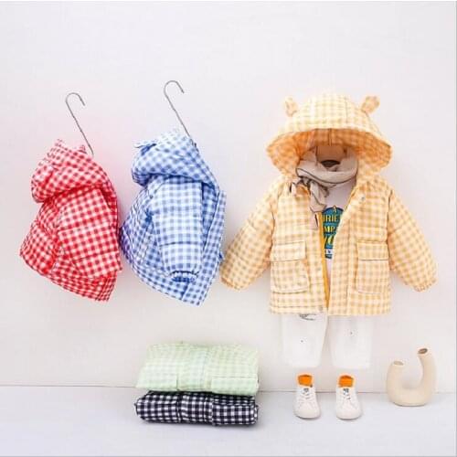 Winter 3-6Years Childrens Outwear Hooded Plaid Down Jacket For Boys' And Girls' Thickened Down Coat Baby Kids Clothes Tops