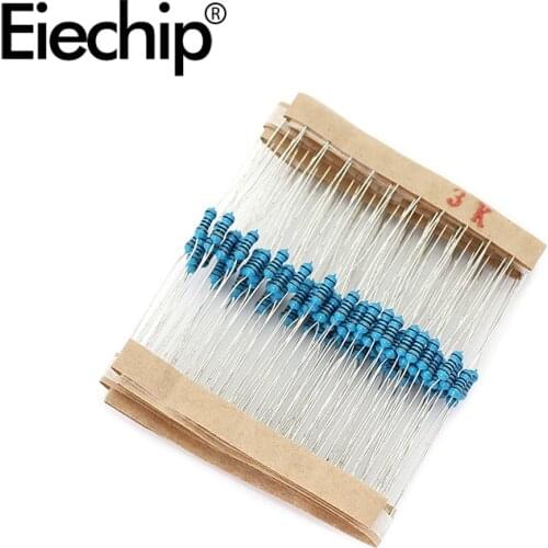 100pcs/lot 1/4W 1% Metal film resistor 0.25W resistance 3K ohm Throught Hole