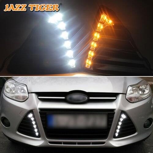 12V LED Daytime running lights For Ford Focus 3 MK3 2012 2013 2014 auto Drl with turn signals for cars fog lights headlights