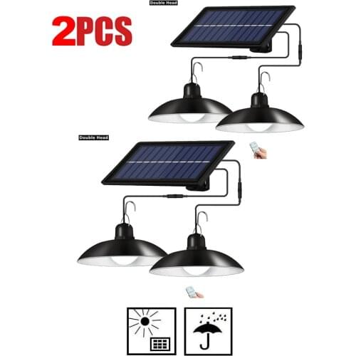 2pcs Retro Lampshade Solar Pendant Light LED Outdoor Indoor Solar Power Lamp 9.8FT Cord Sunlight Pendant Ceiling Porch Home Gard
