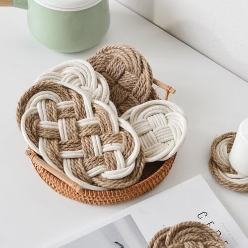 2PCS Japanese Style Cotton Linen Hand Made Coaster Placemat Insulation Pads Mat Dinning Table Decoration Accessories For Cup