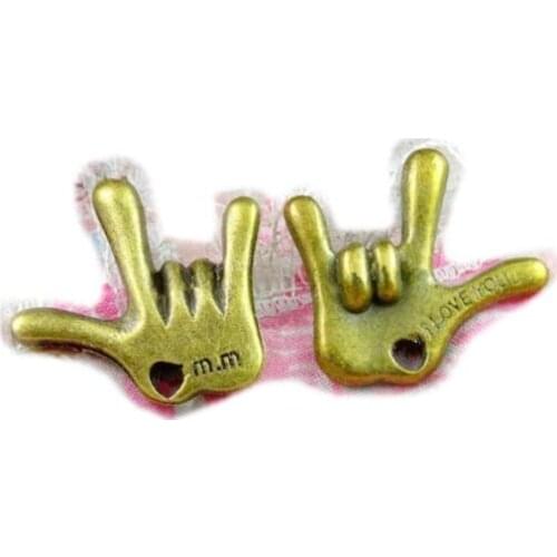 50pcs Heavy Good Quality Antique Silver/Antique Bronze Hand with"I LOVE YOU" "m.m" & Love Heart,Pendant Charm/Finding,DIY