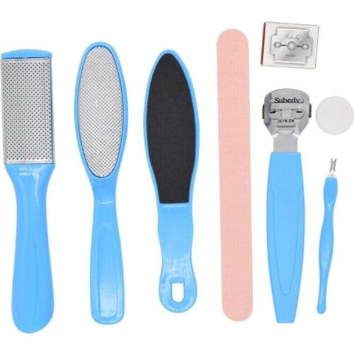 8pcs/St Pedicure Kit Dead Hard Skin Callus Remover Scraper Pedicure Rasp Foot File Rasp Set Nail Toenail Clipper Foot Care Blue