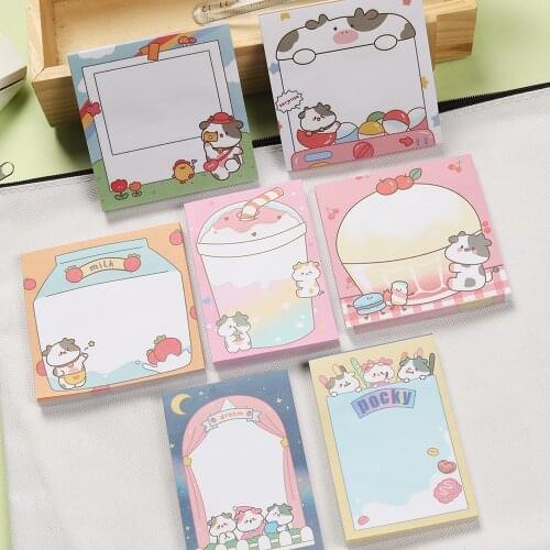 80 Sheets Kawaii Korea Paper Memo Pads Cute Milk Cow Sweetheart Sticky Notes Stationery Message Notepad School Office Supplies
