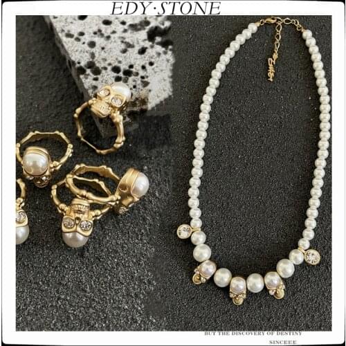 EDY 2021 New SALUTE ACADEMY Hip Hop Punk Diamond Pearl Skull Personality Cool Necklace For Men Women Girls Party Rapper Jewelry