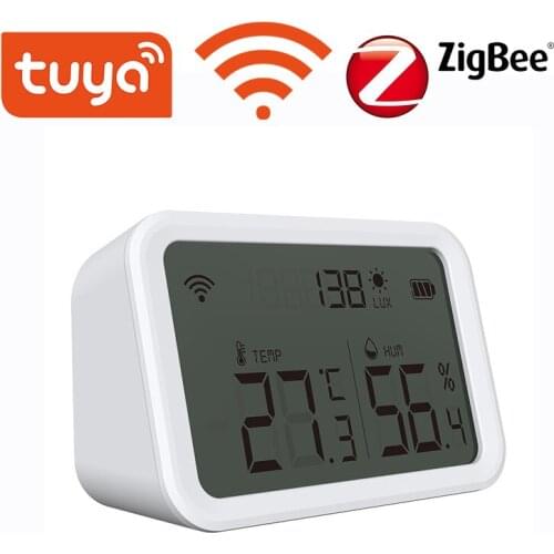 Tuya WiFi/Zigbe Light Sensor Temperature&Humidity Sensor Indoor Hygrometer Thermometer With LCD Display Support Alexa Google