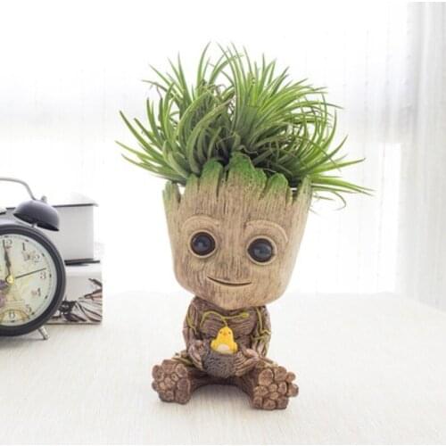 Action Figures Toy Mini Dolls Groot Baby Flower Pot Cute Pen Pot Holder PVC Hero Model Baby Tree Man Garden Flower Plant Pot