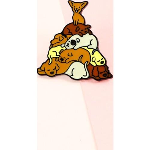 Pug Golden Retriever Dog Brooches Cartoon Cute Sleeping Animal Enamel Pin Alloy Badge Clothes Bag Funny Jewelry Gift For Kid