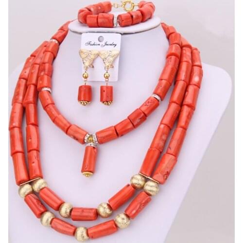4UJewelry African Coral Beads Jewelry Set Orange Bridal Jewellery Set For Women 2021