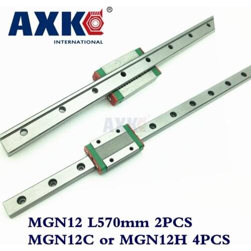 Linear Rail AXK Cnc Router Parts 2pc 12mm Width 570mm Mgn12 Linear Guide Rail + 4pc Mgn Mgn12c or MGN12H Blocks Carriage Cnc