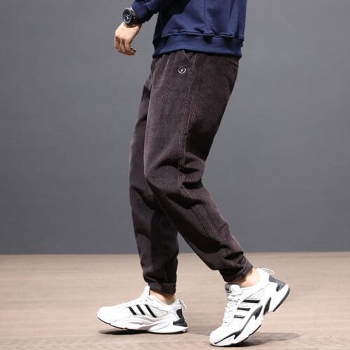 Fashion Streetwear Loose Fit Casual Corduroy Cargo Pants Harem Trousers Gray Color Hip Hop Joggers Men Pencil Pants 2021 New