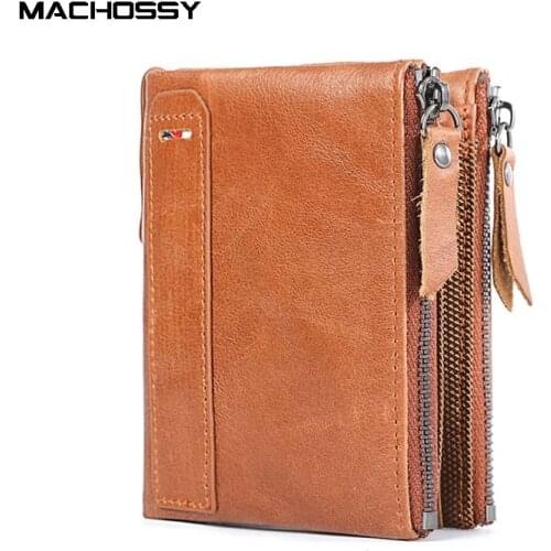 100% Genuine Leather Men Wallet Small Zipper Pocket Men Wallets Portomonee Male Short Coin Purse Brand Perse Carteira For Rfid