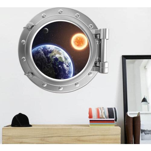 Wall Sticker 3D Space Capsule Earth Moon Cabinets Sticker PVC Decorative Stickers For Kids Rooms Window Living Room Background