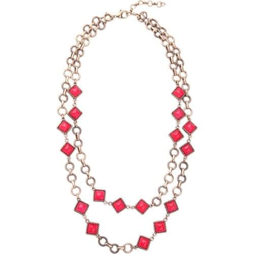 Bulk Price Detachable Double Chain Necklace Casual Fresh Summer Pink Square Long Necklace Female Fashion Jewelry Wholesale