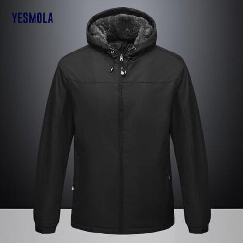 YESMOLA Autumn Winter Men Sports Coat Plush Thickened Hooded Jacket Simple Outdoor Lining Windproof Mountaineering Sportwear