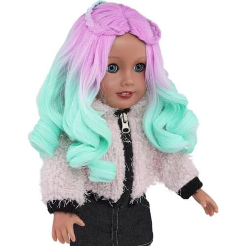 Aidolla 18inch American Doll Wig Long Curly Hair Gradient Color Braid Wig High Temperature Fiber Doll Accessories For Dolls DIY