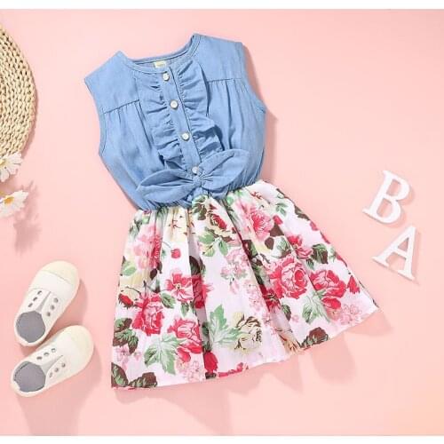 Kid girls summer o-neck sleeveless floral dress toddler clothes A-LINE casual style 2021 new 2-6Y