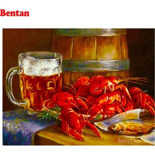 Full drill square diamond painting 5d Crayfish and beer picture for embroidery round 5d diamond cross stitch kit wall decoration
