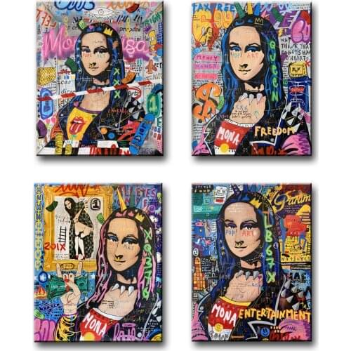 Pop Street Art Graffiti Mona Lisa Canvas Painting Wall Art Posters Prints Wall Picture for Living Room Home Wall Cuadros Decor