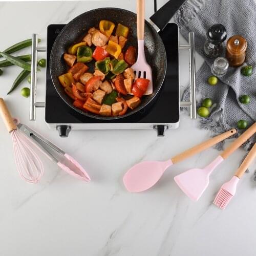 Homies Silicone Kitchen Tools Cooking Sets Soup Spoon Spatula Non-stick Shovel with Wooden Handle Special Heat-resistant Design
