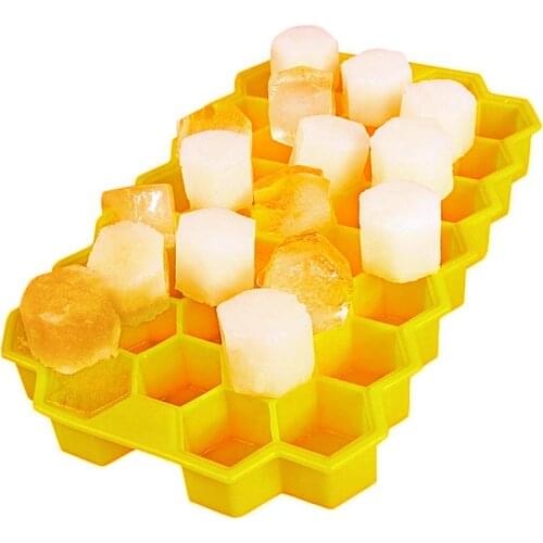Silicone 37 Cubes Honeycomb Shape Ice Cube Tray Maker Mold Storage Container Food Grade Silicone Ice Cube Mold Freeze Molds