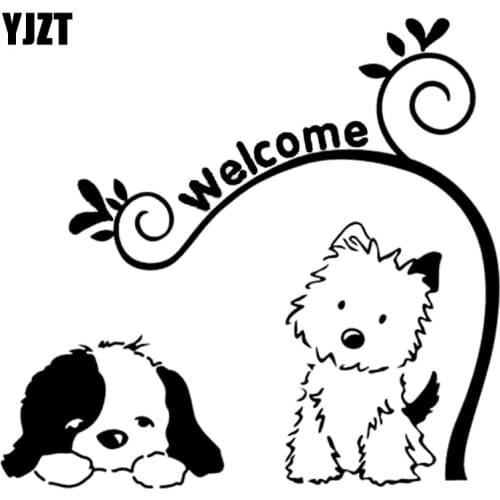 YJZT 15CM*14.1CM Cute Dog Welcome Vinyl Car Art Stickers Decals Black/Silver C10-00330