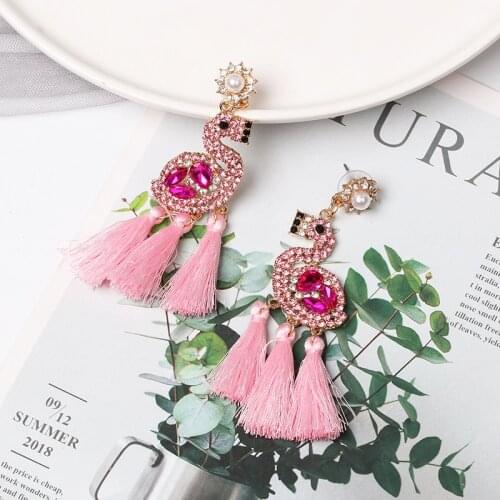 JURAN Ethnic Handmade Fashion Animal Parrot Bird Earrings Vintage Crystal Fringed Statement Tassel Earrings For Women Jewelry