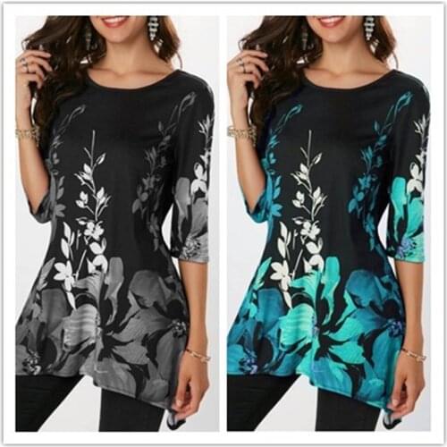 Plus Size Women Tops Female Floral Print T Shirt Spring Summer Casual Half Sleeve O-Neck Irregular T Shirt Large Size 5XL Top