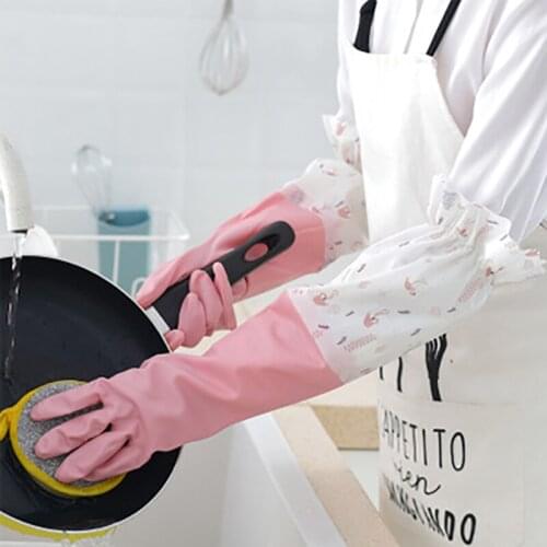 1Pair Dish Washing Rubber Glove Winter Thicken Plus Velvet Keep Warm Cleaning Gloves 6 Color