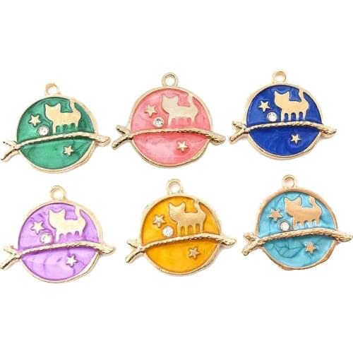 10/Lot pcs mixed color enamel charm star moon cute cat charm for Necklace Bracelet Jewelry Making Gold Charm Cute Cherry