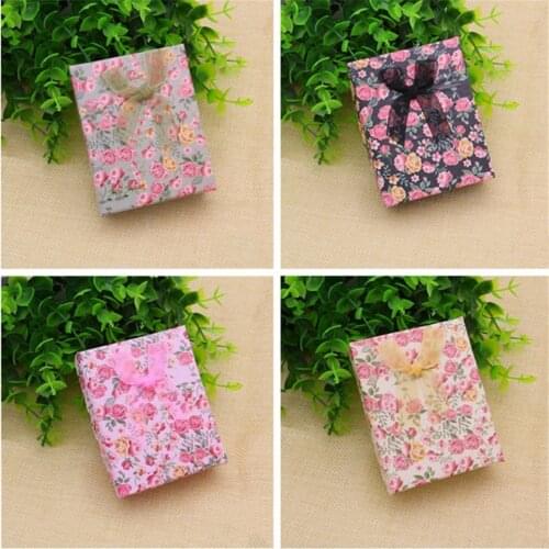 12 Pieces Rose Flower Cardboard Box Storage Bowknot Ring Earring Paper Gift Box Wedding Anniversary