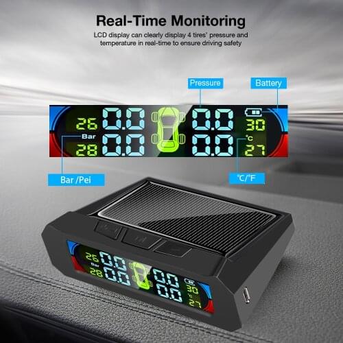 2021 New Colorful Display TPMS Automatic Brightness Control Solar Power Wireless Car Tire Pressure Monitor System LCD Screen