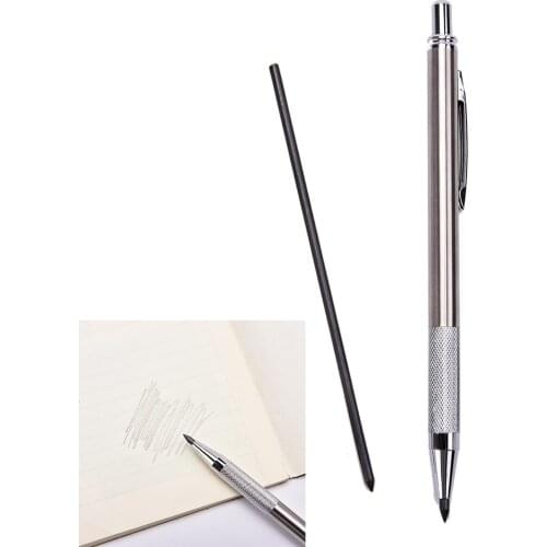 1set Metal Automatic Pencil Silver Mechanical Pens For Kids Writing Gift Student School Stationary 3mm