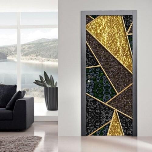 3D Marble Geometric Pattern Door Sticker Waterproof Self-adhesive Mural Wallpaper Living Room Bedroom Door Stickers Home Decor