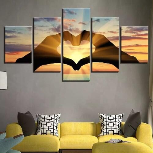5 Pieces Modern Scenery Hd Prints Decor Room Heart Shape Sunset Sunshine Paintings Wall Art Canvas Pictures Poster Decoration