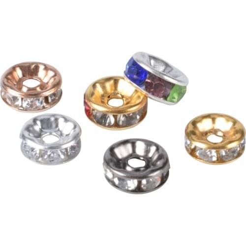 50Pcs/Lot 6mm 8mm 10mm Plated Rhinestone Rondelles Crystal Loose Spacer Beads For DIy Jewelry Making