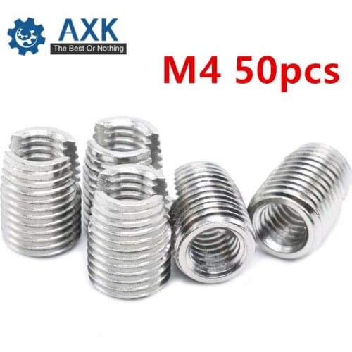 50pcs Stainless Steel M4 Self Tapping Thread Insert Screw Bushing M4*0.7*8mm 302 Slotted Type Wire Thread Repair Insert