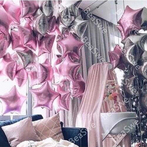6pcs Baby Shower 18 inch pink sliver star helium foil Balloons Baby Girl Birthday Party Decoration Wedding Anniversary Supplies
