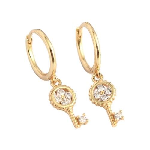 925 Sterling Silver Earring Fashion Zircon Key Short Drop Earring Wafer Tassels Sequins Cute Temperament Woman Girl Ear Jewelry
