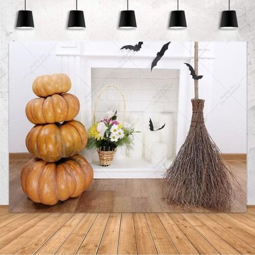 Avezano Halloween Party Backdrop Pumpkin Broom Bat Flower Home Decor Newborn Adult Portrait Photography Studio Background Props