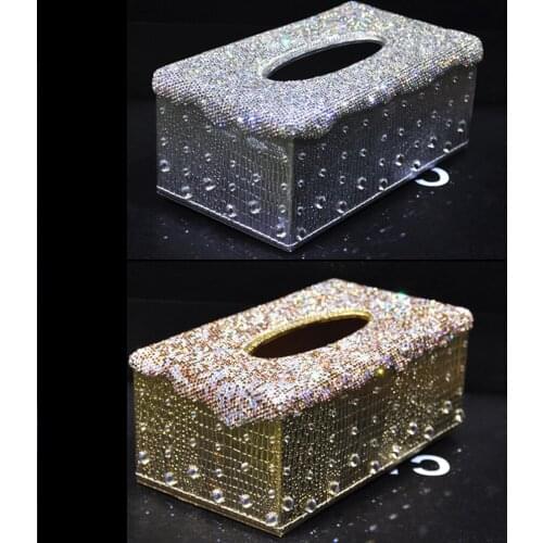 Car Car Tissue Box Bling Diamond Decorative Auto Tissue Paper Towel Box for Europe White Silver Gold