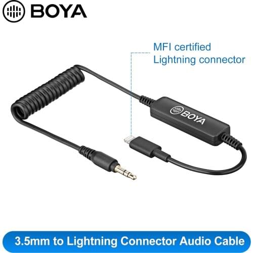 BOYA 35C-L 3.5mm TRS to Lightning for Phone Audio Cable Self-Powered Microphones with Carrying Case for iPhone iPad iOS