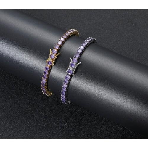 Purple Zircon Fashion 4mm 7inch 8inch Brass Bracelet Hip Hop Iced Out Mens Jewelry CZ Bracelet BB111