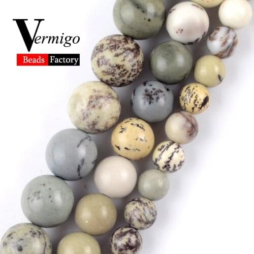 Natural Stone Beads Grass Flower Jaspers Round Loose Beads For Needlework Jewelry Making 6-12mm Diy Bracleet 15" Wholesale
