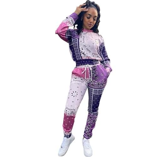 Casaul Women Print Two Piece Set Tracksuit Women Shirt And Long Pants Sportsuit Clothes For Women Outfit