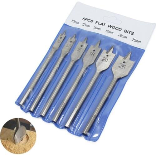 Woodworking flat Drill Bit 6pcs/set 10mm 12mm 16mm 18mm 20mm 25m Steel Spade Drill Bits Woodworking Hex Shank Wood Drilling Tool