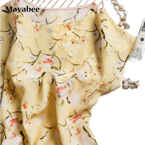 Fairy Little Yellow Flower Silk Drop Shoulder Round Neck Loose And Thin Printed Top T-Shirt 2021 Spring Summer New Lightweight