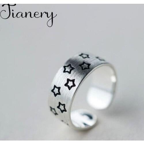 JIANERY Retro Jewelry Silver Color Star Rings For Women Bridal Engagement Party Antique Rings Wholesale