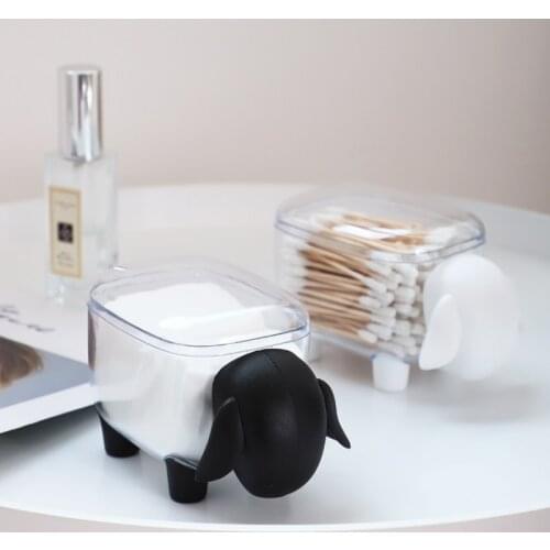Creative Mini Plastic Cotton Pad Swab Clip Cute Sheep Shape Plastic Box Toothpick Storage Case Household Desktop Organizer